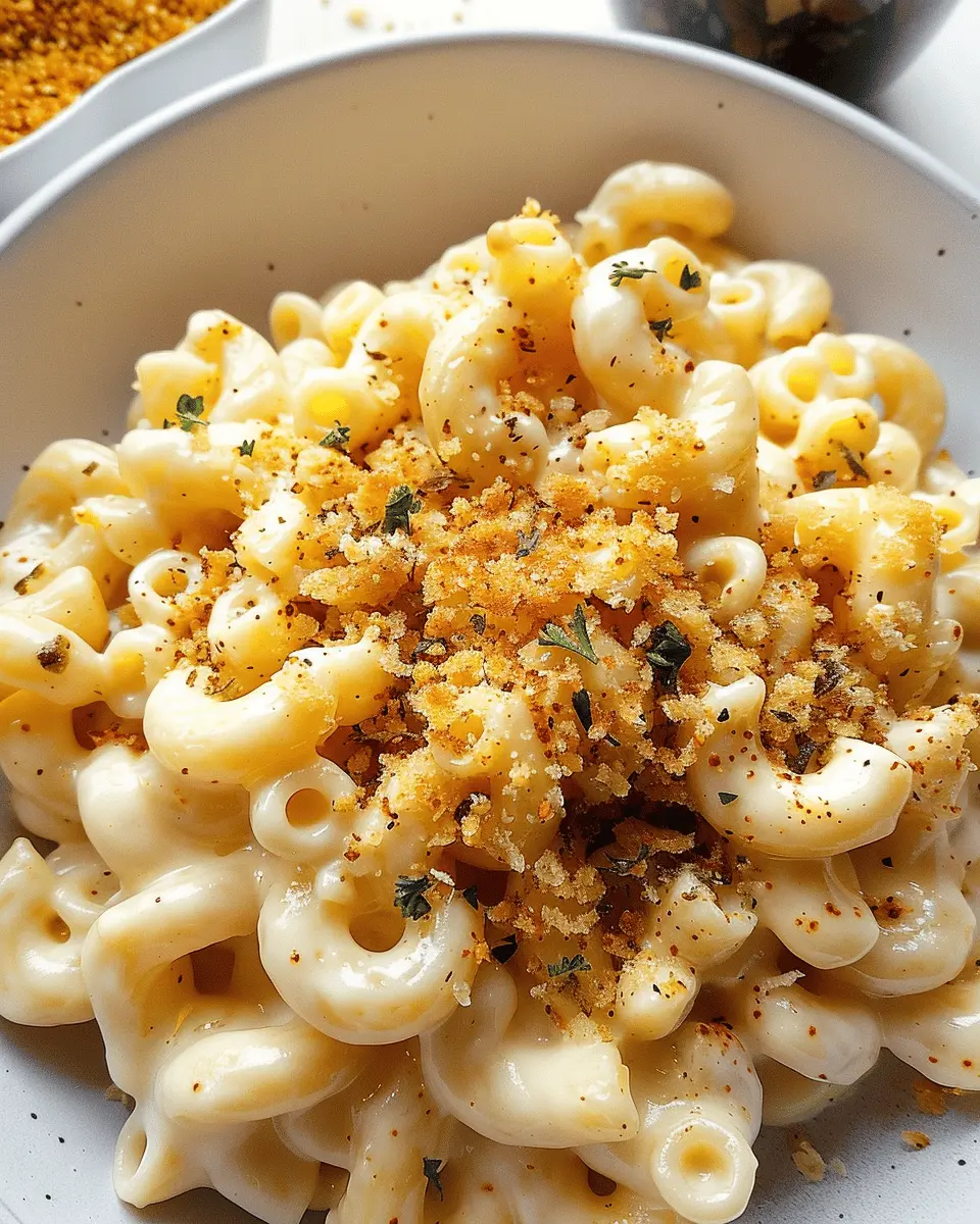 Beer cheese mac and cheese with spicy breadcrumbs and turkey bacon