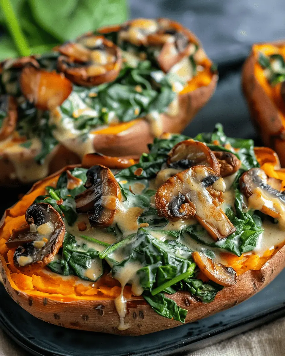 Creamy Mushroom and Spinach Stuffed Sweet Potatoes Delight