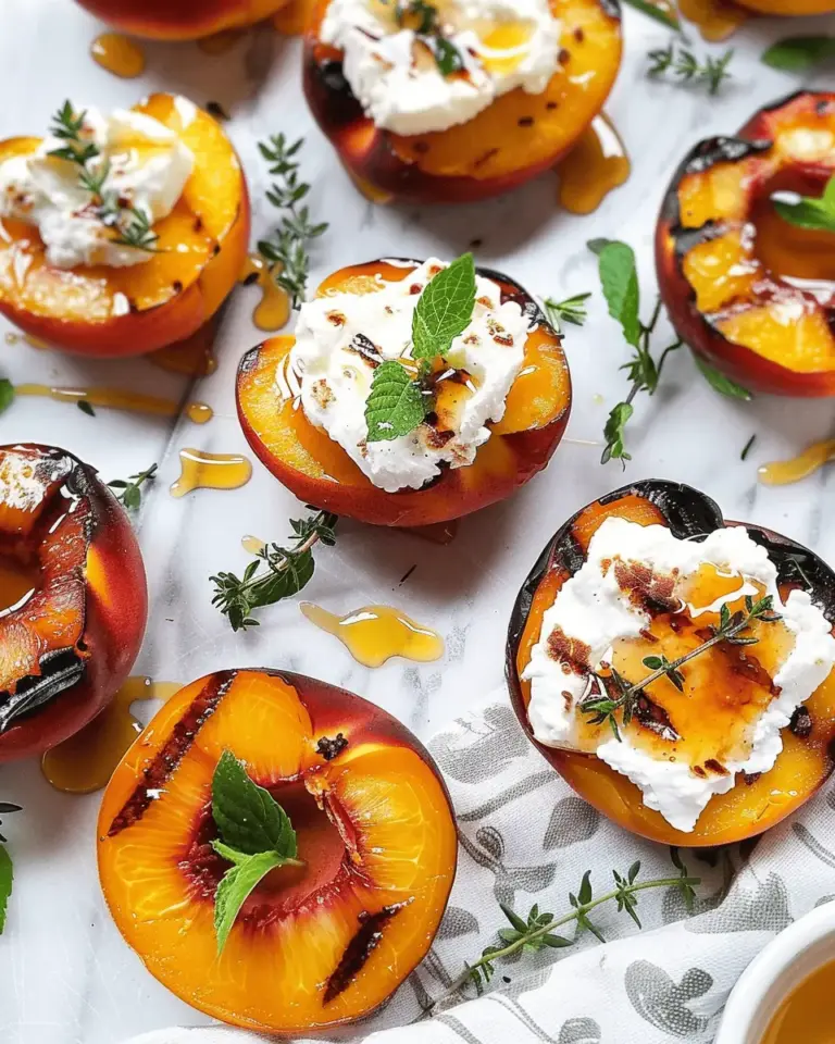 Grilled Peaches with Goat Cheese and Mint Thyme Honey