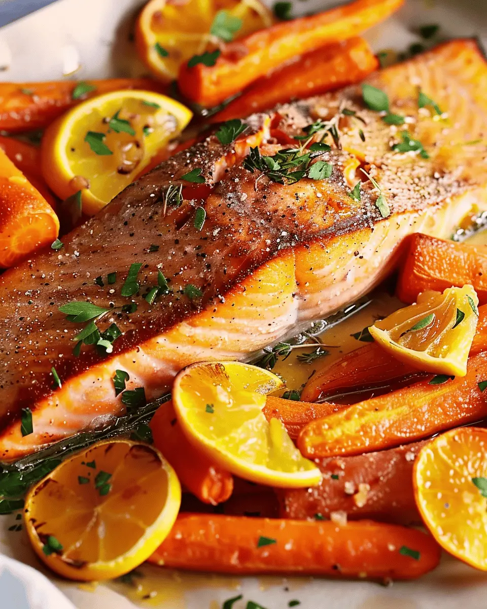 Slow Baked Salmon: Juicy Citrus Bliss with Carrots and Turkey Bacon