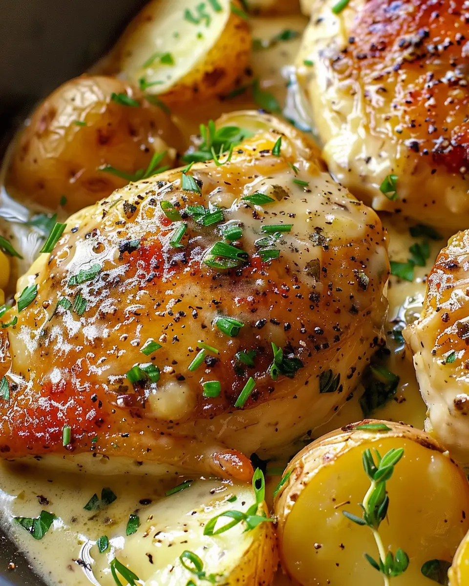 High-Protein Creamy Garlic Cheesy Chicken &amp; Potatoes Delight