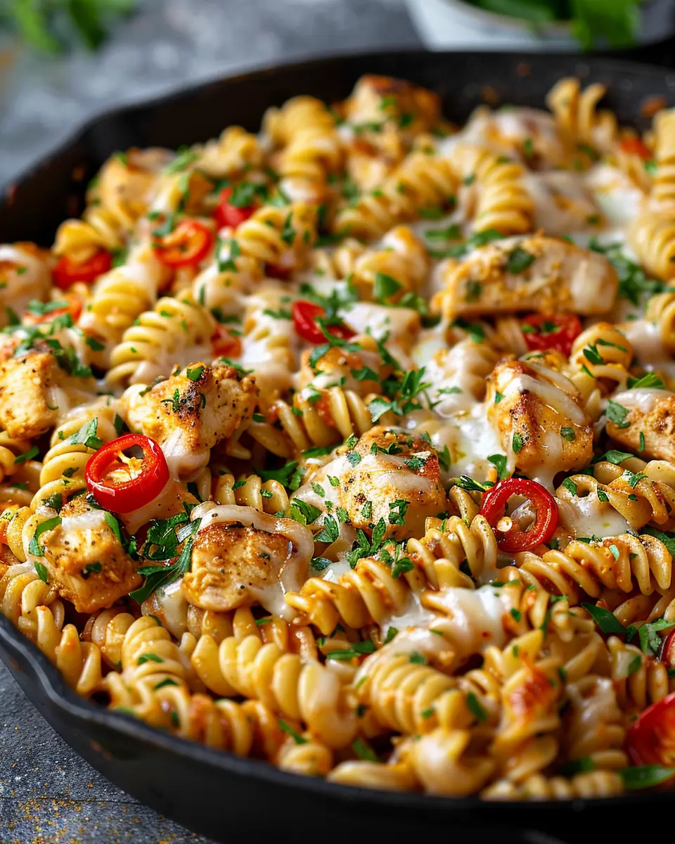 Cheesy Cajun Garlic Chicken: Indulgent Rotini Skillet Delight