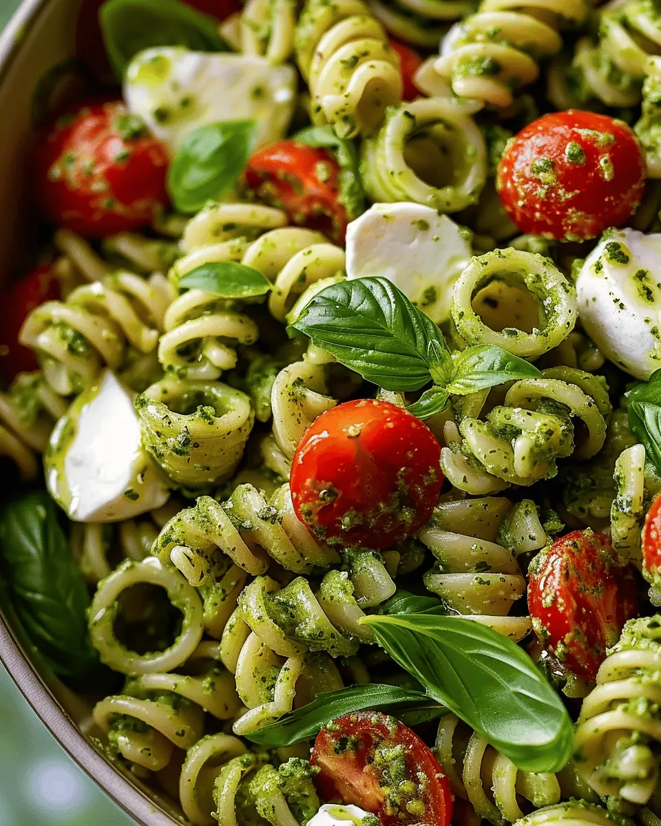 Pesto Pasta Salad with Turkey Bacon and Chicken Ham Delights