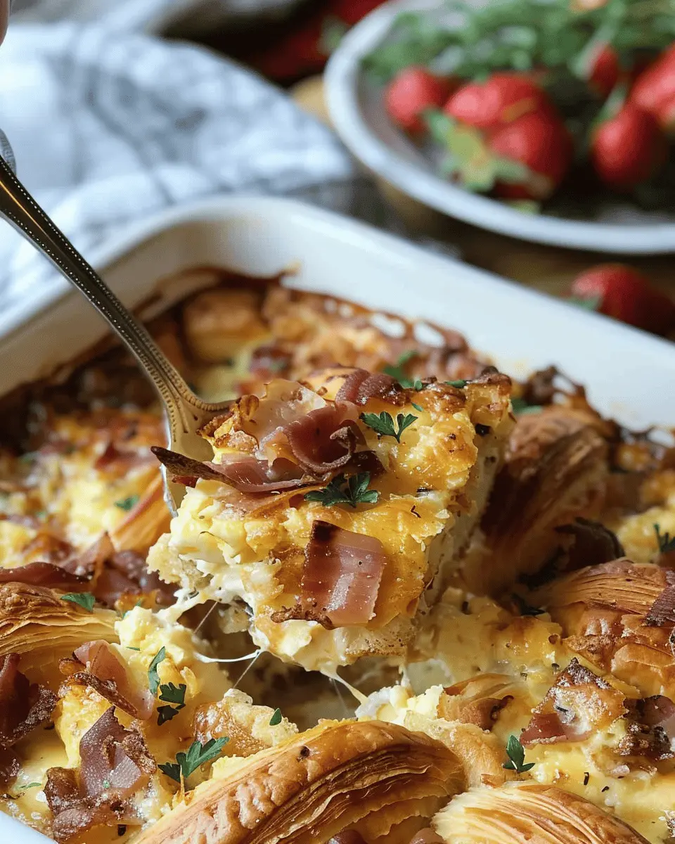Croissant Breakfast Casserole: Easy Turkey Bacon & Chicken Ham Delight