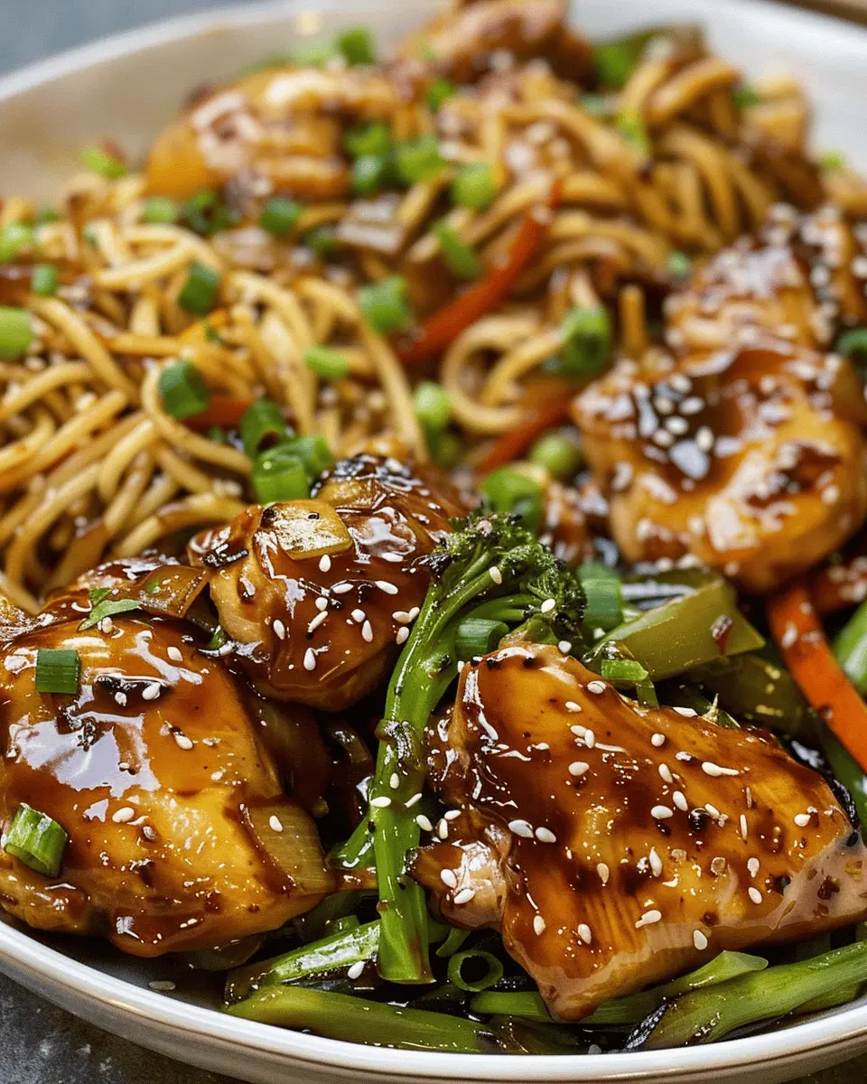 Sticky Balsamic Glazed Chicken Noodles: Quick and Delicious Veggie Bowl