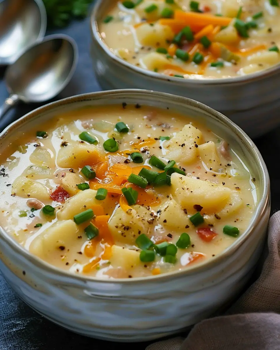 Crockpot Potato Soup Made Easy with Turkey Bacon and Chicken Ham