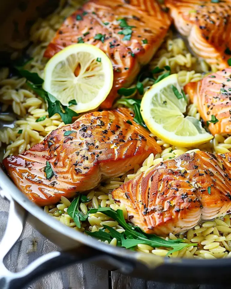 One Skillet Salmon with Lemon Orzo