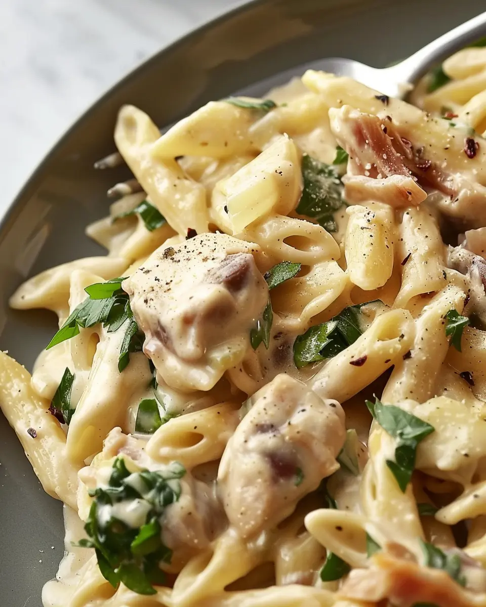 Slow Cooker Creamy Tuscan Pasta with Turkey Bacon Delight