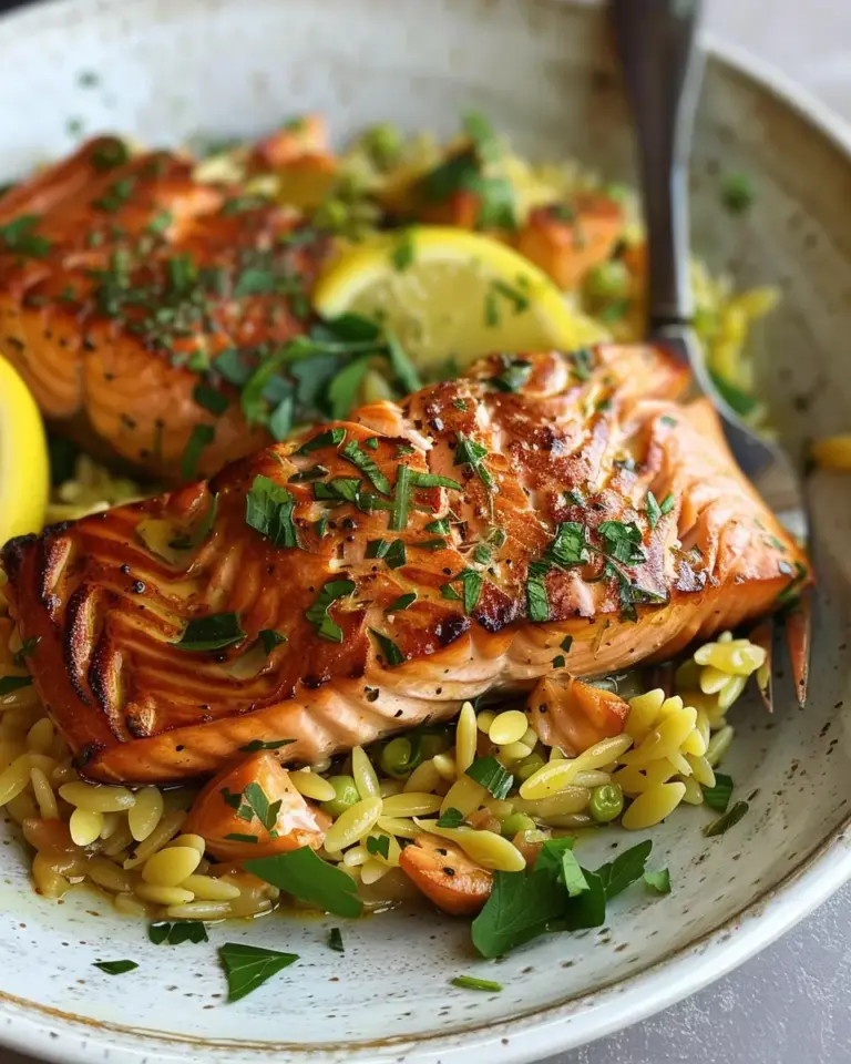 30-Minute Seared Salmon with Lemon Orzo