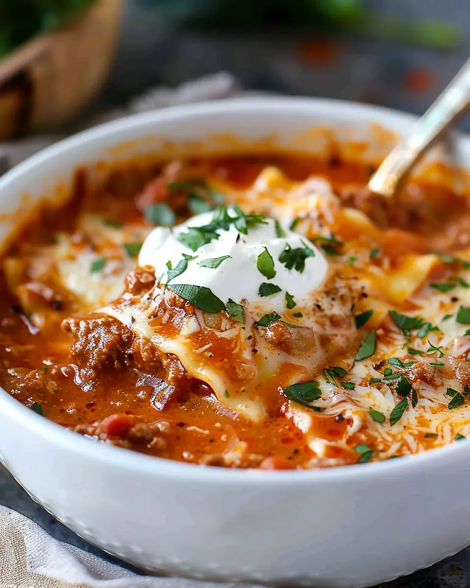 One Pot Lasagna Soup: Easy Comfort Food with Turkey Bacon and Chicken Ham