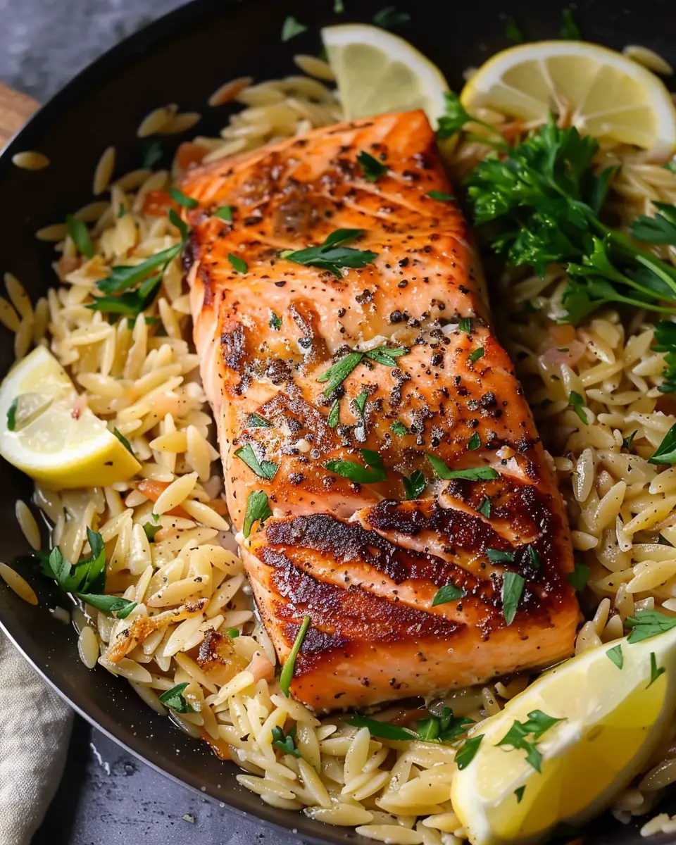 30-Minute Seared Salmon with Zesty Lemon Orzo Delight