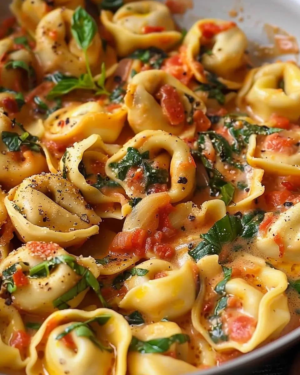 One Pan Tuscan Tortellini: Easy Dinner with Turkey Bacon and Chicken Ham