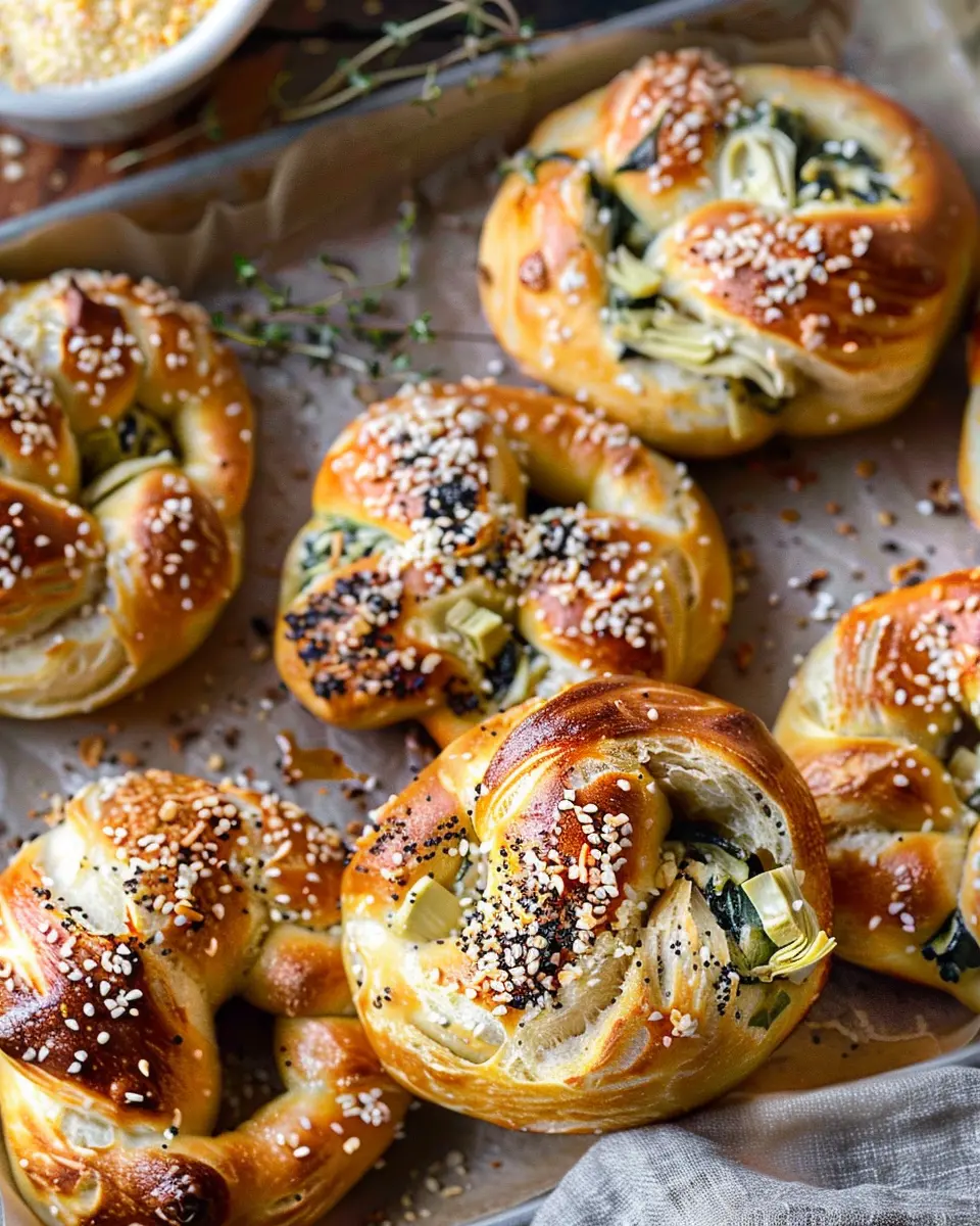 Spinach and Artichoke Stuffed Soft Pretzels: Delightfully Cheesy Snack