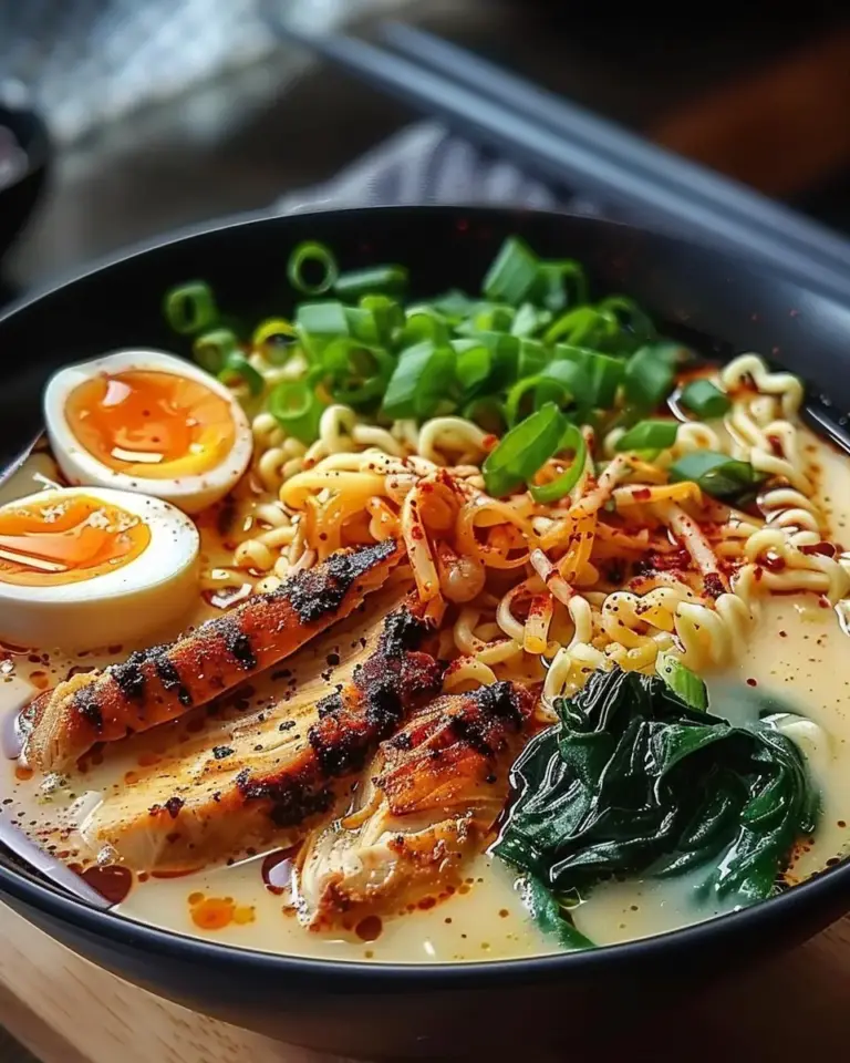 Fiery Chicken Ramen with Creamy Garlic Sauce