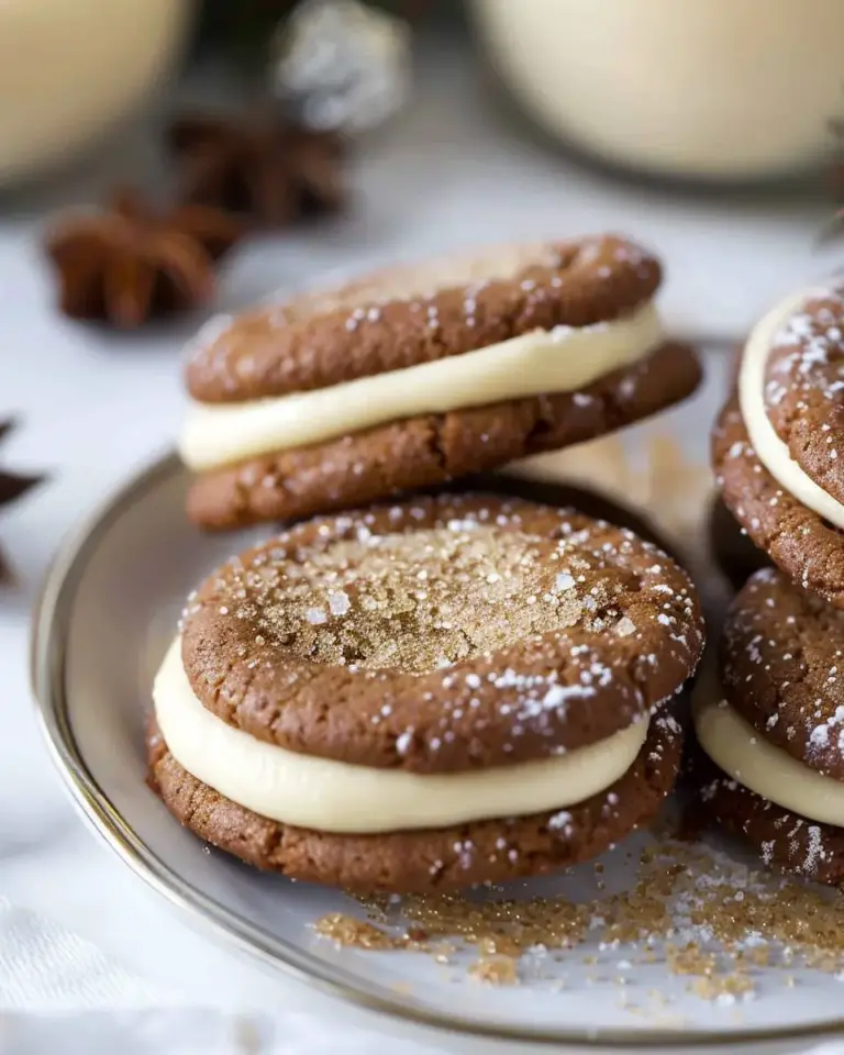 Ginger Molasses Sandwich Cookies with Eggnog Frosting