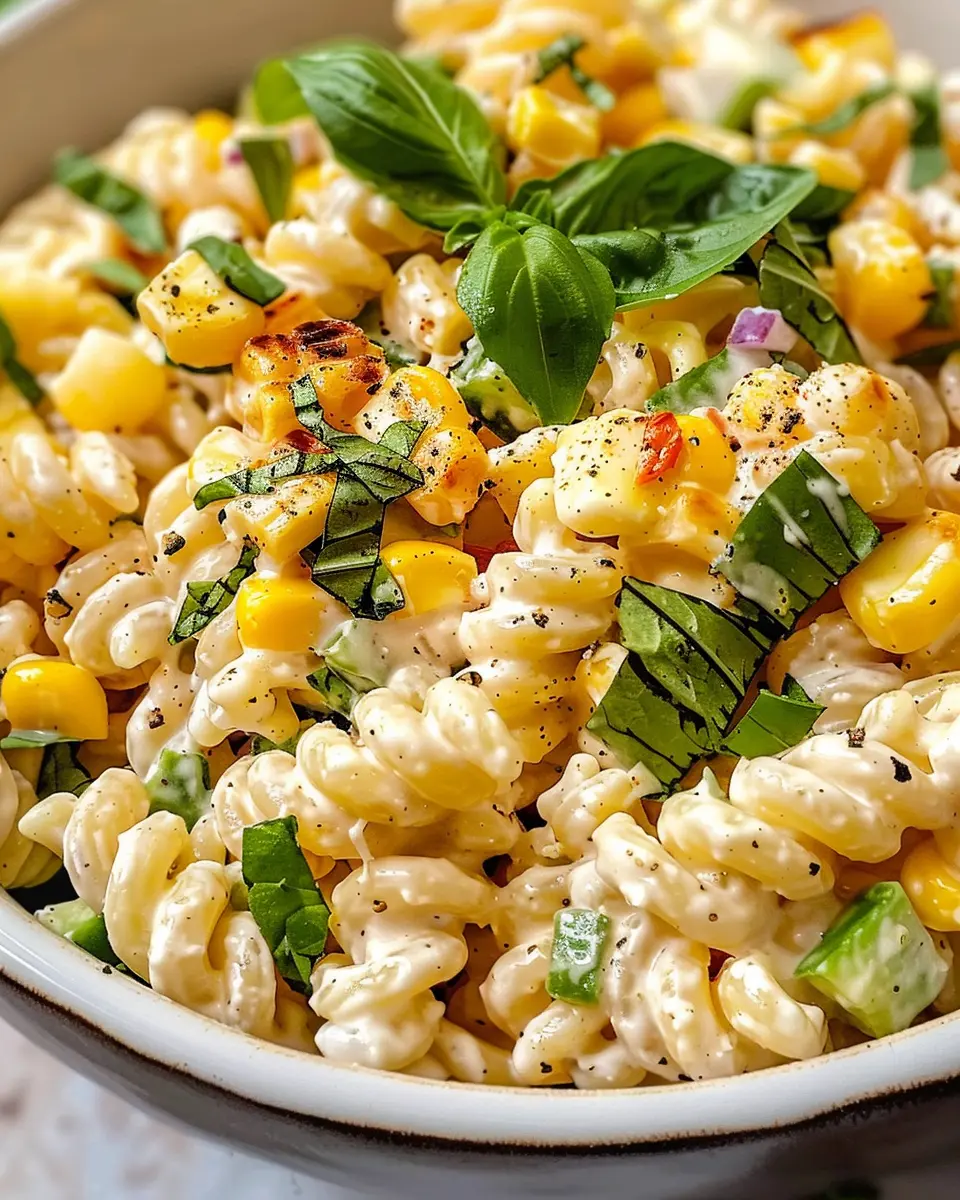 Creamy Street Corn Pasta Salad with Turkey Bacon Delight