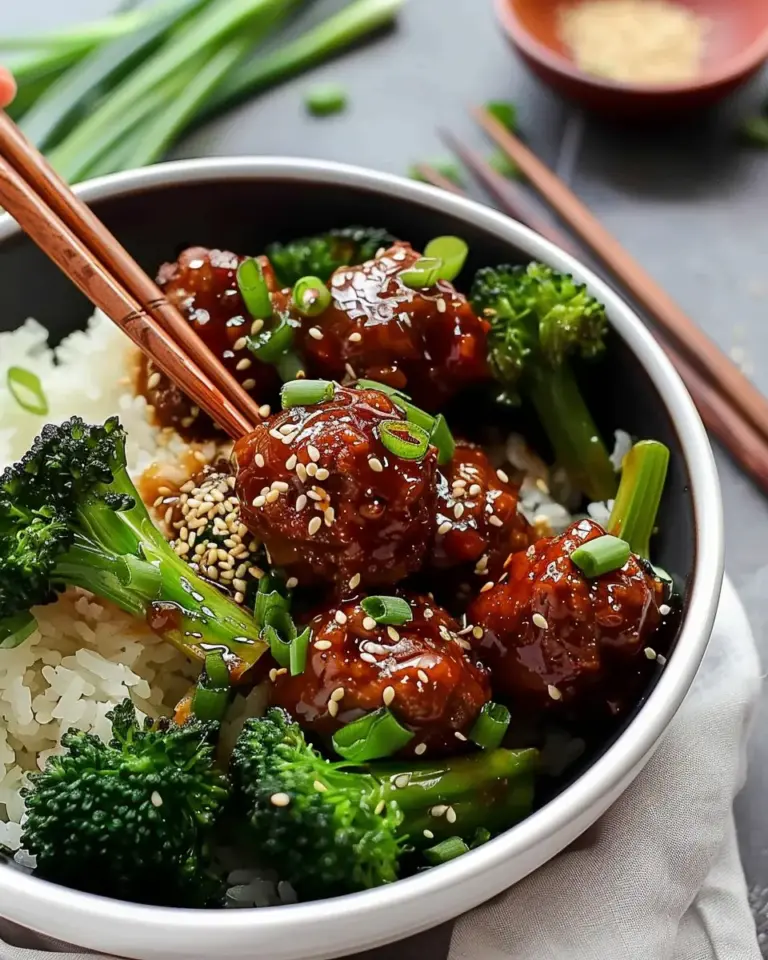 Sticky Mongolian Meatballs and Broccoli