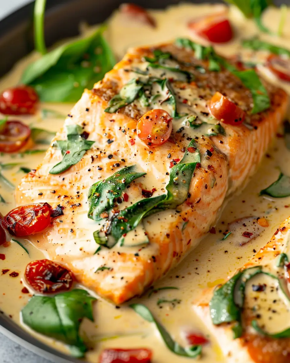 Creamy Tuscan Salmon with Turkey Bacon and Spinach Bliss