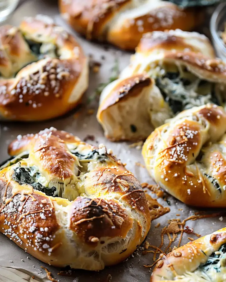 Spinach and Artichoke Stuffed Soft Pretzels.