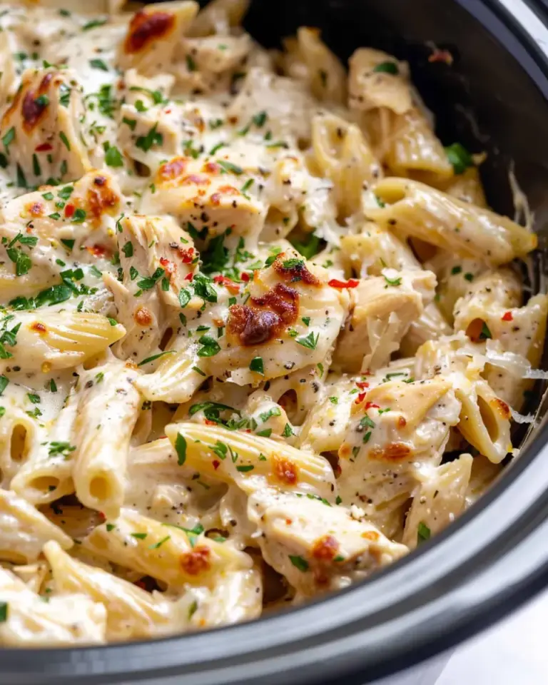 Crockpot Parmesan Garlic Chicken Pasta